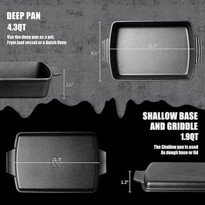 Northriver Casting 2-In-1 Pre Seasoned Cast Iron Dutch Oven With Skillet Lid,Casserole Dish,Rectangular Baking Pan,Griddle Pot Set, 6QT, 9"x13" - Image 5