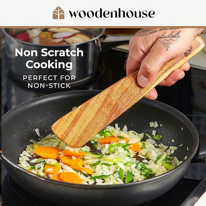 Wooden Spatula for Cooking - Natural Teak Wood Spatula for Non Stick Frying Pan - Wooden Cooking Utensils Set of 4 Including Paddle, Turner, Slotted Spurtle and Wood Scraper - Long Ergonomic Handles - Image 7