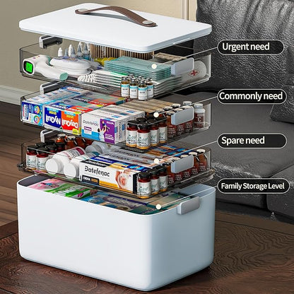 CTIME 4-Tier XL Medicine Organizer - Portable Medicine Cabinet with Leather Handle, Empty First Aid Kit for Home Organization Must, School, Dormitory, Travel, RV, Dorm, Ideal Elderly Gift - Image 6