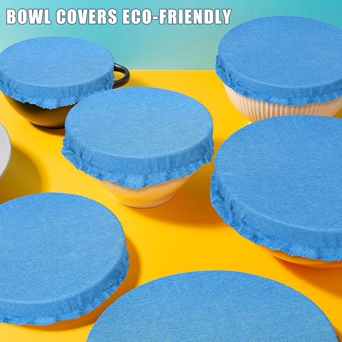 Patelai 10 Pcs Bowl Covers Reusable in 5 Size Stretch Cloth Fabric Elastic Food Storage Bowl Covers Bread Sourdough Lids for Proofing Food Fruits Leftover(Blue,Blue Style) - Image 5