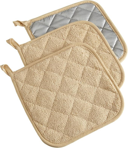 DII Basic Terry Collection Quilted 100% Cotton, Potholder, Pebble, 3 Piece by DII