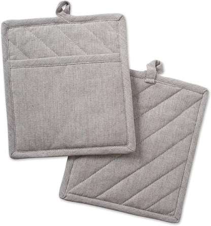 DII 100% Cotton Solid Chambray Kitchen Set, Potholders, Stone, 2 Piece
