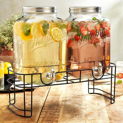 MosJos 2 GALLON Glass Drink Dispensers for Parties, 2 Pack Mason Jar Beverage Dispensers with Metal Stand, Glass Water Dispenser with Spigot, Laundry Detergent Dispenser - Image 3