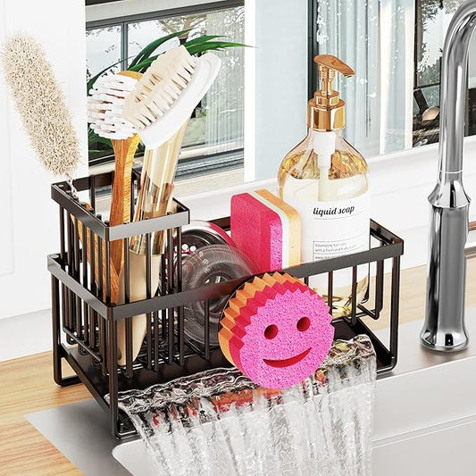 Sponge Holder for Kitchen Sink,Smiley Face Sink Caddy with Removable Brush Holder,Self-Draining Sponge Caddy for Sponge,Soap,Dish Brush,Scrubber,Kitchen Essentials and Gadgets by Unknown