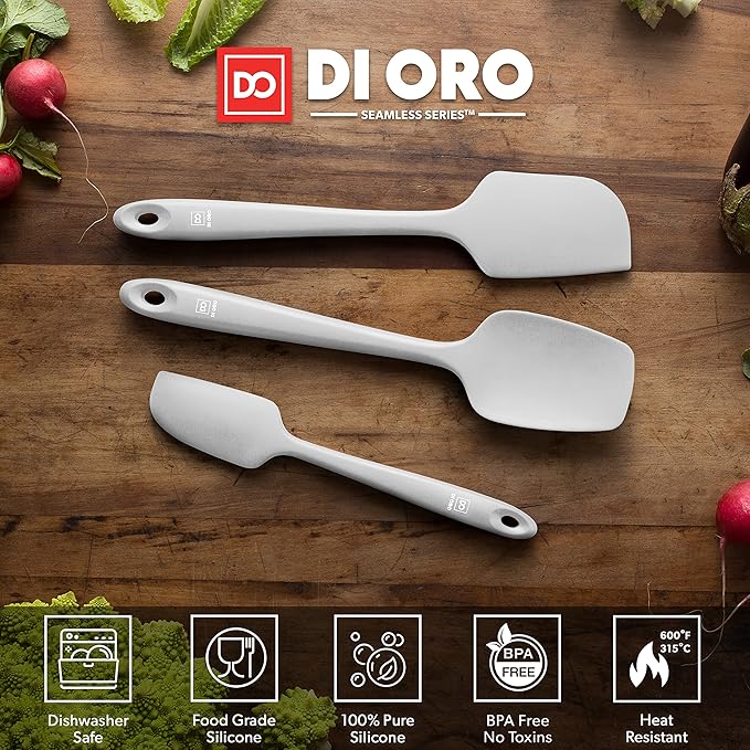 DI ORO Silicone Spatula Set - Rubber Kitchen Spatulas for Baking, Cooking, & Mixing - 600°F Heat-Resistant & BPA Free Silicone Scraper Spatulas for Nonstick Cookware - Dishwasher Safe (3pc, Stone) - Image 3