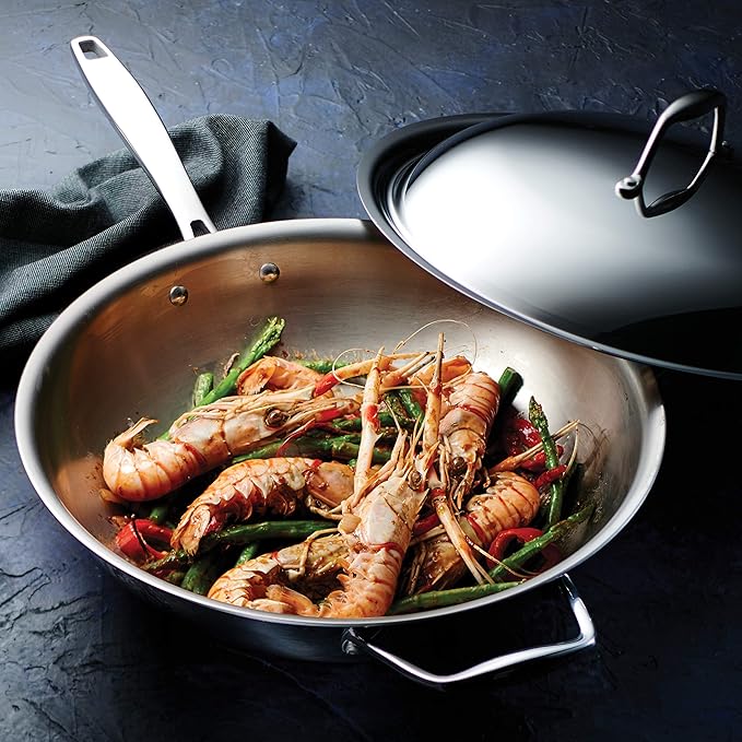 Tramontina Signature Tri-Ply Clad Stainless Steel 12.5-Inch Wok with lid, Induction-Ready, Dishwasher-Safe, NSF-Certified, Made in Brazil - Image 4