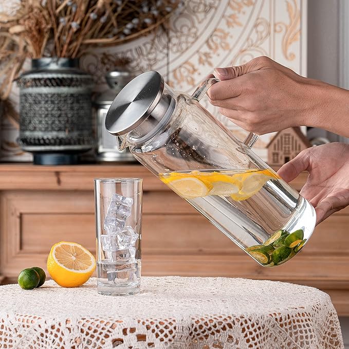 Set of 2 Glass Pitcher with Lid,2 Quart (64 oz / 1.9 Liter) Leak Proof,Glass Water Jugs, BPA-Free,Microwave & Dishwasher Safe Pitcher,Sun & Iced Tea, Sangria,Cold Brew Coffee & More - Image 6
