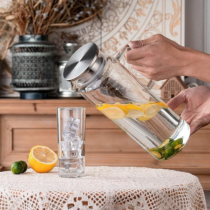 Set of 2 Glass Pitcher with Lid,2 Quart (64 oz / 1.9 Liter) Leak Proof,Glass Water Jugs, BPA-Free,Microwave & Dishwasher Safe Pitcher,Sun & Iced Tea, Sangria,Cold Brew Coffee & More - Image 6