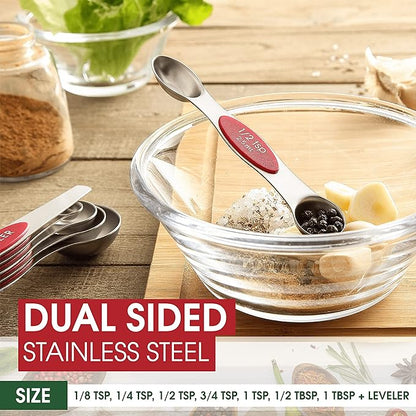 Spring Chef Red Stainless Steel Magnetic Measuring Spoons Set of 8 with Leveler, Dual Sided Nesting Teaspoon & Tablespoon Measuring Spoons, Kitchen Gadgets for Baking & Cooking, Fits in Spice Jars - Image 4