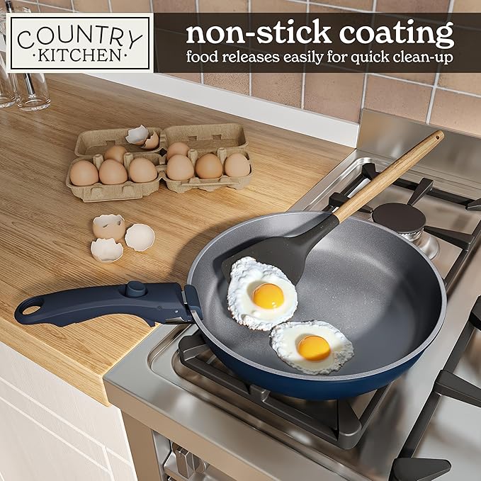Country Kitchen Cookware Set with Removable Handle, Oven & RV Safe Pots and Pans Set, Denim, Original - Image 4