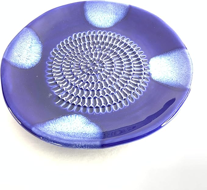 BonCera, All-in-one Premium Ceramic Garlic Grater Plate 4-Piece Set - Blue Cross Glazed Design and Style - For Garlic, Ginger, Chocolate, and more! - Comes with 5.25" Plate, Peeler, Brush, and Stand - Image 8