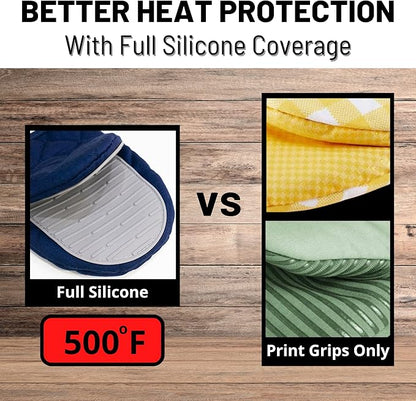 Oven Mitts Heat Resistant – (Blue Color) Mini Oven Mitts, Silicone Gloves Heat Resistant, Kitchen Gloves for Cooking, Silicone Oven Mitts & Pot Holders Sets, Kitchen Pot Holders & Oven Mitts Sets