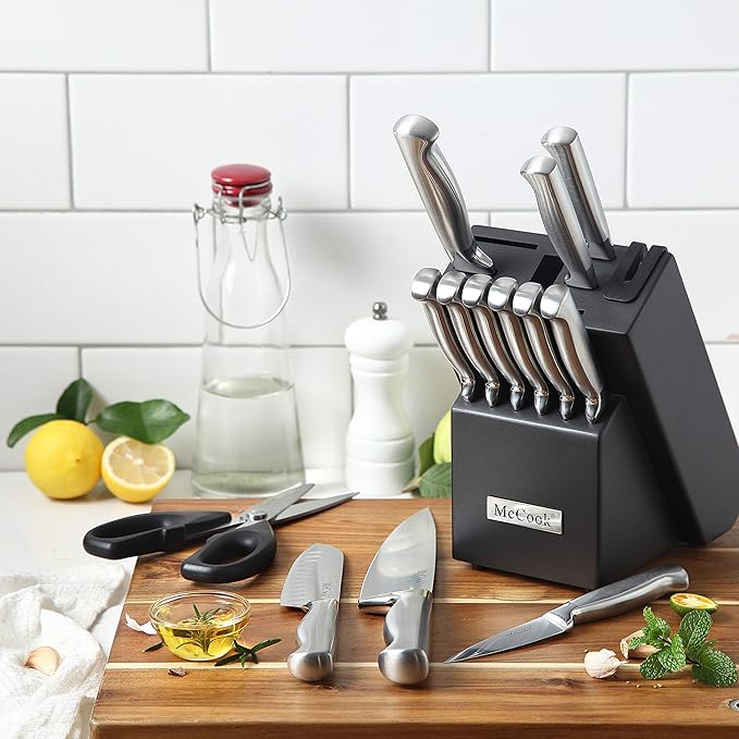 McCook® Knife Sets, German Stainless Steel Knife Block Sets with Built-in Sharpener (Pack of 2) - Image 5