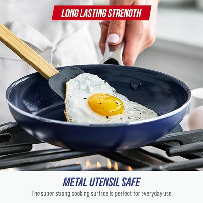 Blue Diamond 8" Nonstick Frying Pan Skillet, Diamond Infused PFAS-Free Ceramic, Dishwasher & Oven Safe, Stainless Steel Handle, Durable Non Toxic Metal Utensil Safe, Egg & Omelet Pan, Blue - Image 5