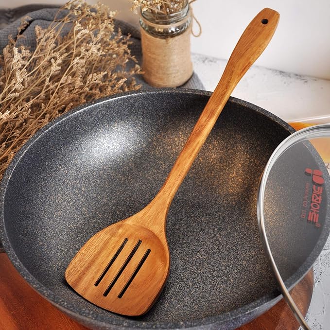 Wooden Spatula,Slotted Turner,Soup Ladle,Long Handle Utensils Set,Handmade for Kitchen Cookware (Wooden Utensil 4 Sets) - Image 6