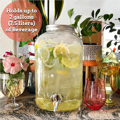 Lily's Home - 2 Gallon Beverage Dispenser with Lid and Spigot (Set of 2), BPA Free, Plastic Drink Dispenser for Water, Iced Tea, Juice, Lemonade - Party, Wedding, Event & Lemonade Stand Essentials