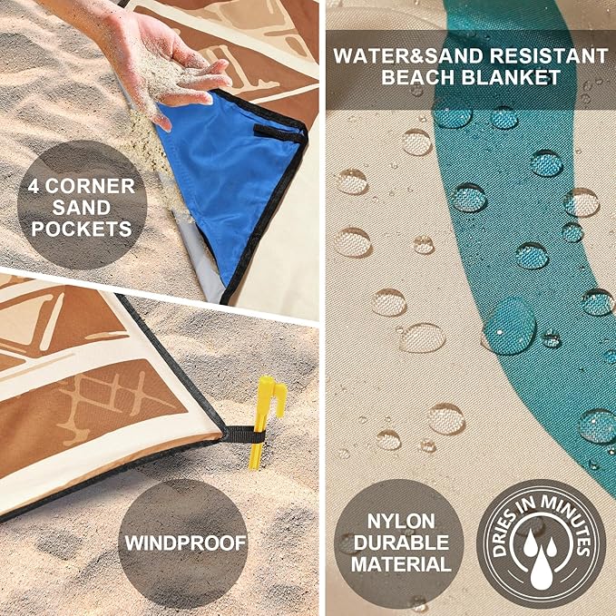WIWIGO Beach Blanket Waterproof Sandproof Beach Mat 79" X 83"/10'x9'for 2-8 Adults Quick Drying Outdoor Picnic Mat Beach Accessories for Travel, Camping, Hiking - Image 3