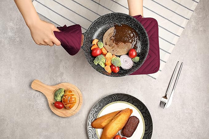 Oven Pot Holder with Pocket Cotton Heat Resistant Coaster Potholder Kitchen Hot Pad Oven Mitts for Cooking Square 7"x9"Set of 5 (Burgundy red, 5) - Image 5