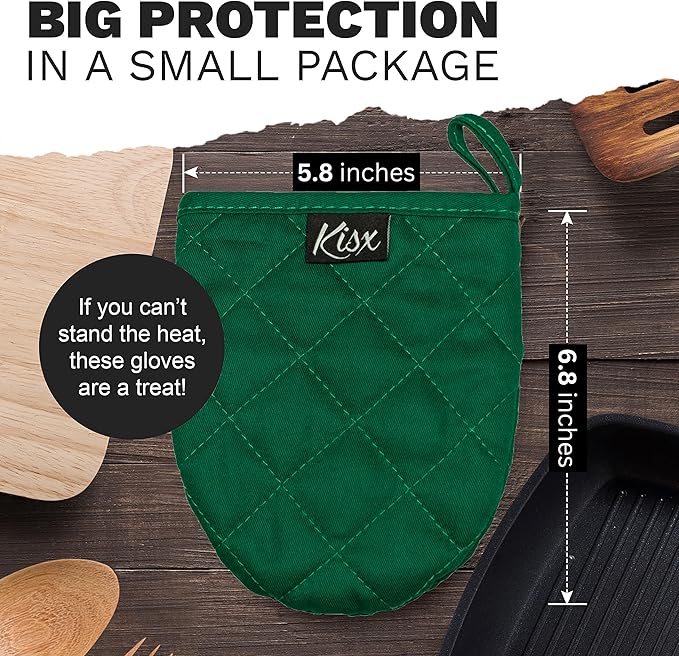 Oven Mitts Heat Resistant – (Green) Mini Oven Mitts, Silicone Gloves Heat Resistant, Kitchen Gloves for Cooking, Silicone Oven Mitts & Pot Holders Sets, Kitchen Pot Holders & Oven Mitts Sets