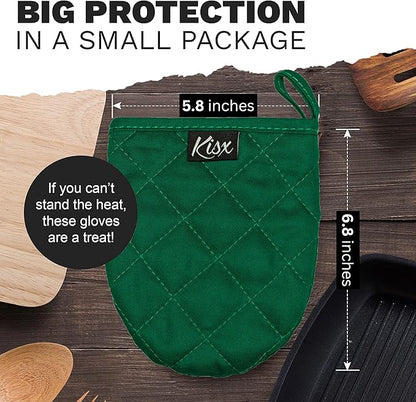 Oven Mitts Heat Resistant – (Green) Mini Oven Mitts, Silicone Gloves Heat Resistant, Kitchen Gloves for Cooking, Silicone Oven Mitts & Pot Holders Sets, Kitchen Pot Holders & Oven Mitts Sets