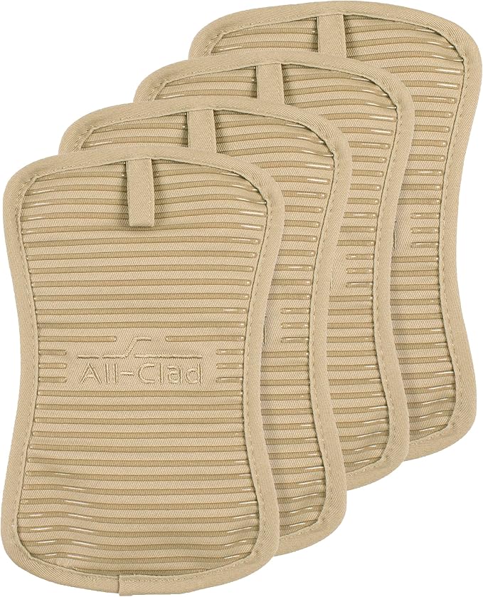 All-Clad Premium Pot Holder & Hot Pad: Heat Resistant to 500 Degrees - 100% Cotton, 10"x6.25" Hot Pad for Kitchen and Barbeque, 4-Pack, Cappuccino by All-Clad