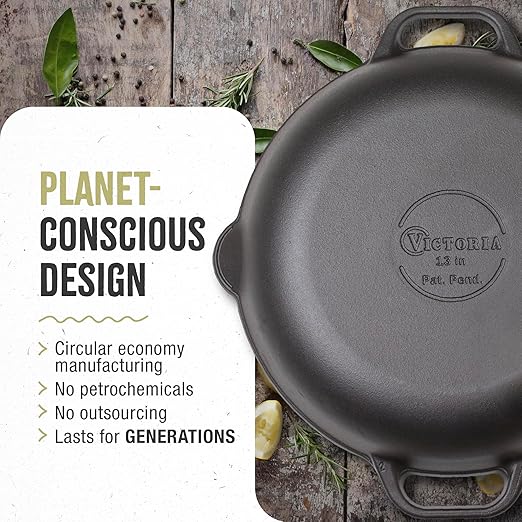 Victoria 13-Inch Cast Iron Skillet, Pre-Seasoned Cast Iron Frying Pan with Long Handle, Made in Colombia - Image 5
