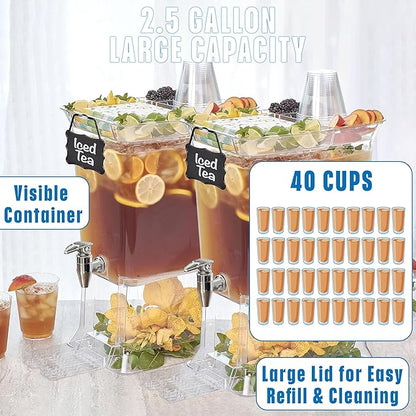 Buddeez Tritan™ Beverage Dispenser with Party Tray Lid - 2.5 Gallon Cold Drink Dispenser for Juice, Iced Tea, Lemonade, Water