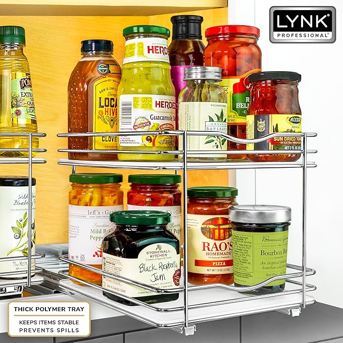 LYNK PROFESSIONAL® Pull Out Spice Organization for Cabinets - 8-3/8 inch Wide – Spice Rack for Inside Cabinets, Slide Out Spice Rack Organizer for cabinet – Pull Out Spice Rack, Sliding 1 Tier Chrome - Image 6