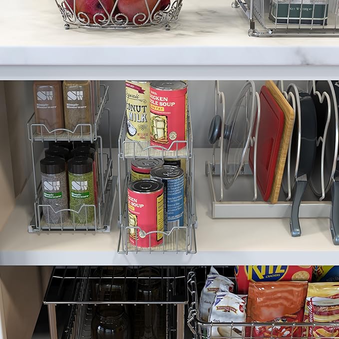 Simple Houseware 2-Tier Spice Rack Slide Out Wire Basket Drawer Organizer, Silver