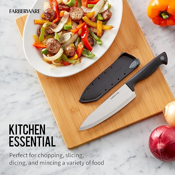 Farberware Edgekeeper 6-Inch Chef Knife with Self-Sharpening Blade Cover, High Carbon-Stainless Steel Kitchen Knife with Ergonomic Handle, Razor-Sharp Knife, Black - Image 6
