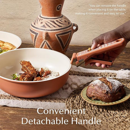 CAROTE 21-Piece Ceramic Cookware Set, Nonstick Pots and Pans Set with Detachable Handle, Non-Toxic Kitchen Cooking Set, Induction Compatible, Dishwasher & Oven Safe, Terracotta - Image 7