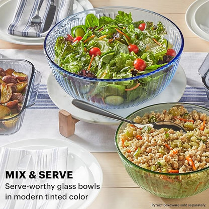 Pyrex Colors Tinted 3-PC, Unlidded Small/Medium/Large Glass Mixing Bowls, Nesting Space Saving Set of Bowls For Prepping and Baking, 1.3QT, 2.3QT & 4.5QT - Image 4