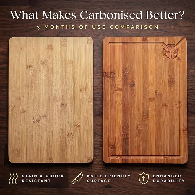 Deer & Oak Large Carbonized Cutting Board 15" x 9.8" x 0.8", Pre-Oiled Bamboo Wooden Cutting Board for Carving Meat, Fish, Vegetables, Fruits, Cheese, and Bread