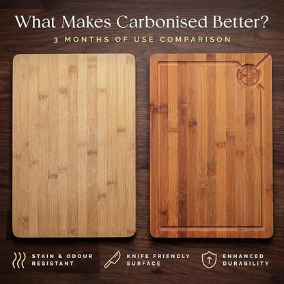 Deer & Oak Large Carbonized Cutting Board 15" x 9.8" x 0.8", Pre-Oiled Bamboo Wooden Cutting Board for Carving Meat, Fish, Vegetables, Fruits, Cheese, and Bread
