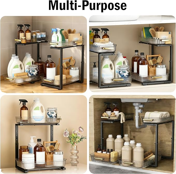 ARSTPEOE Under Sink Organizer - 2 Packs Multi-Purpose Pull-Out Storage Organizers, Slide out Pull out Cabinet Organizer Shelf, Storage for Kitchen Bathroom, Clear - Image 3