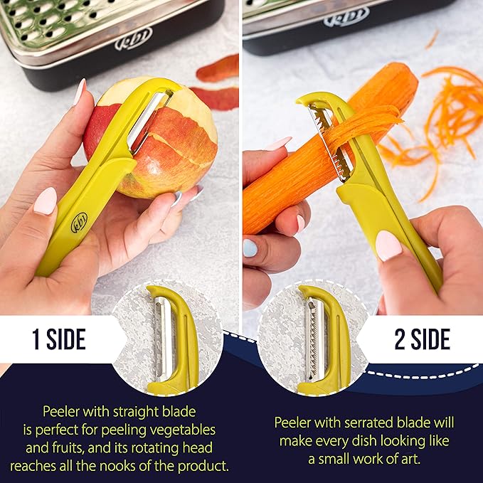 Cheese Grater with Container and Lid & Peeler Set - Vegetable Fruit Multi-Function Stainless Steel Kitchen Utensil Kit with Black Food Plastic Storage Stable Box - Hand Chopper Graters & Peelers - Image 5