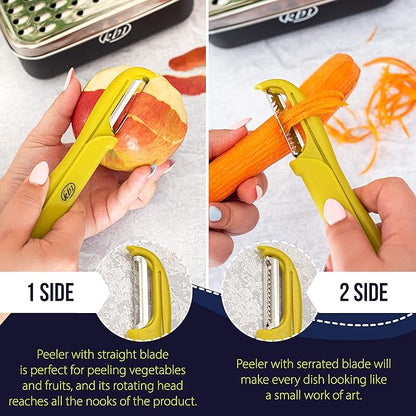Cheese Grater with Container and Lid & Peeler Set - Vegetable Fruit Multi-Function Stainless Steel Kitchen Utensil Kit with Black Food Plastic Storage Stable Box - Hand Chopper Graters & Peelers - Image 5