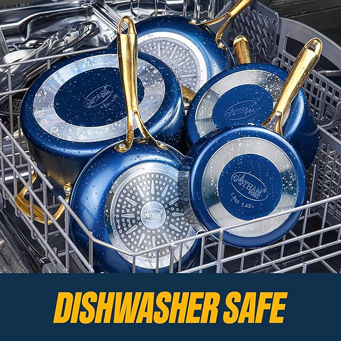 Gotham Steel 15 Pc Ceramic Pots and Pans Set Non Stick, Kitchen Cookware Sets, Pot and Pan Set, Ceramic Cookware Set, Non Toxic Cookware Set, Non Stick Pots and Pan Set, Dishwasher Safe - Navy - Image 8