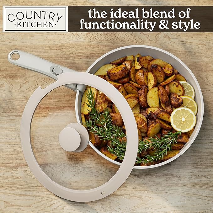 Country Kitchen Cookware Set with Removable Handle, Oven & RV Safe Pots and Pans Set, Cream Diamond, Original - Image 7