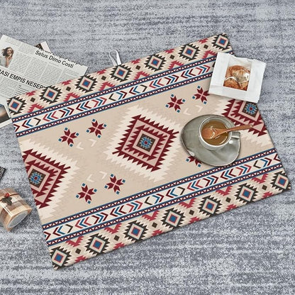 Rustic Ethnic African Dish Drying Mat Vintage Tribal Aztec Southwestern Drying Rack Pad Countertop Dishes Ultra Absorbent Microfiber Kitchen Counter Mat 18x24 Inch