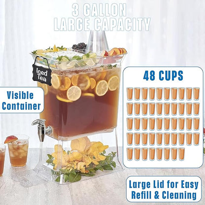 Buddeez Tritan™ Beverage Dispenser with Party Top Lid and Drip Tray - 3 Gallon Drink Dispenser - Drink Dispenser - BPA Free