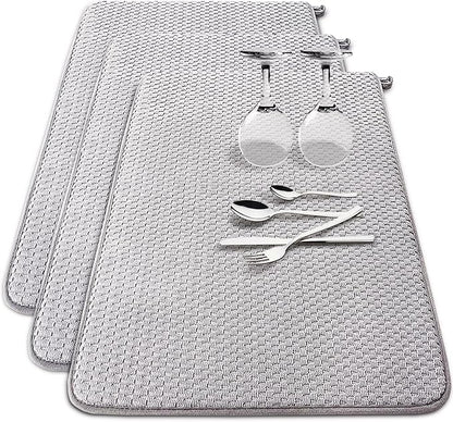 3 Pack Microfiber Dish Drying Mat,24 x 17 inch Super Absorbent Drying Pad,Large Size Dish Drying Mat for Countertops,Sinks,Draining Racks,Gray by Baaxxango