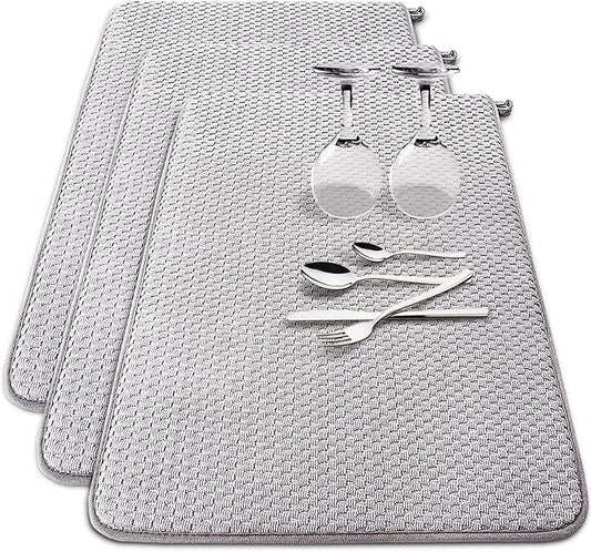 3 Pack Microfiber Dish Drying Mat,24 x 17 inch Super Absorbent Drying Pad,Large Size Dish Drying Mat for Countertops,Sinks,Draining Racks,Gray by Baaxxango