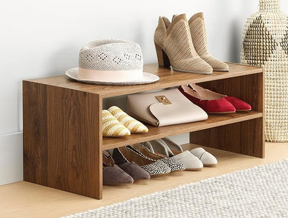 Whitmor Wood Stackable 2-Shelf Shoe Rack, Walnut, 31 inches - Image 2