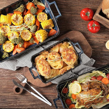 VICRAYS Ceramic Bakeware Set, Porcelain Rectangular Lasagna Pans Casserole Dish Set for Baking, Cooking, Kitchen, Cake Dinner, Banquet and Daily Use, 3 PCS, 15 x 8.5 Inches(Blue) - Image 6