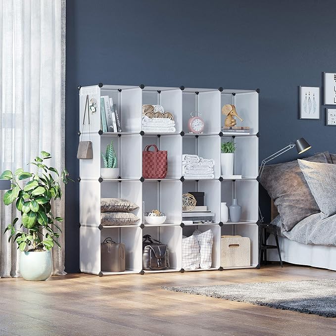 C&AHOME Cube Storage Organizer, 16-Cube Shelves Units, Plastic Storage Cubes, DIY Closet Organizer, Modular Closet Storage Shelves Ideal for Home, 48.4" L × 12.4" W × 48.4" H Transparent SUM3016W - Image 4