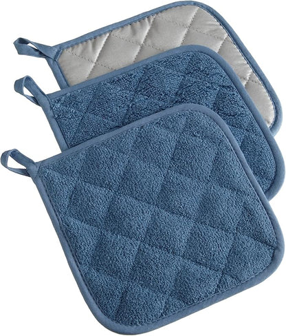 DII Basic Terry Collection Quilted 100% Cotton, Potholder, Blue, 3 Piece by DII