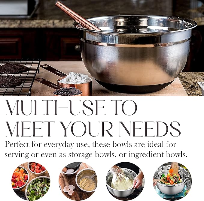 Bellemain Stainless Steel Non-Slip Mixing Bowls with Lids (5 Piece, Silver/Black) - Image 3