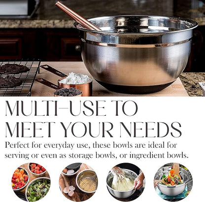 Bellemain Stainless Steel Non-Slip Mixing Bowls with Lids (5 Piece, Silver/Black) - Image 3
