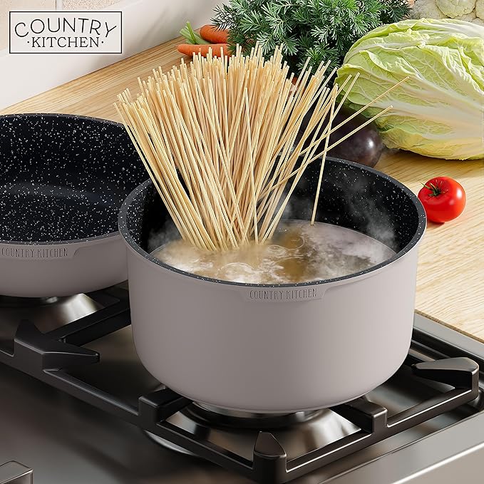 Country Kitchen Cookware Set with Removable Handle, Oven & RV Safe Pots and Pans Set, Grey/Black, Original - Image 8